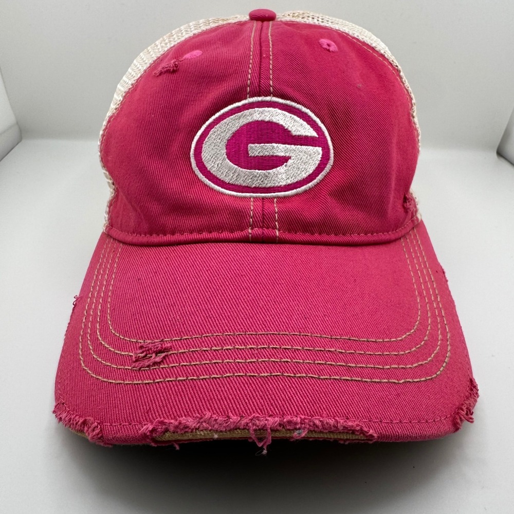 Headmost Trucker Hat Unisex OSFA Pink Distressed Georgia G Logo Snapback Cap
